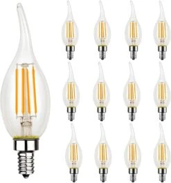 ENERGETIC 12 Pack Dimmable Candelabra Led Light Bulb, CA11 Shape,Flame Tip Style, 60 Watt Equivalent, 2700K Soft White, E12 Base, Led Candelabra Bulb,CRI 90+, UL Listed, Halloween Christmas Decoration