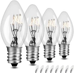 LEDESIGN 7 Watt Night Light Replacement Bulbs, Salt Lamp Light Bulb, Plug-in Night Light, Electric Window Candle Bulb, Night Lamps &Christmas Lights Incandescent E12 Socket C7, 12 Packs