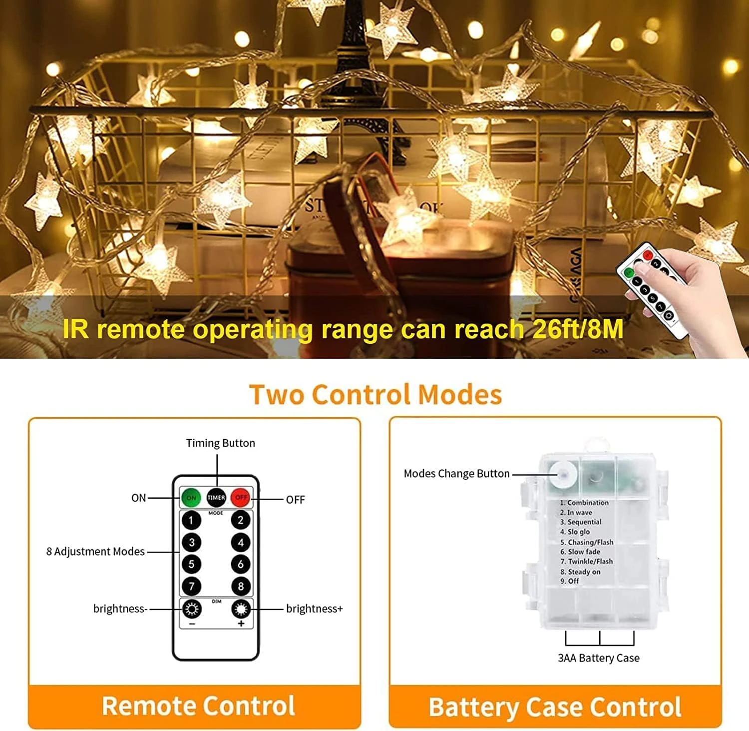 Traveant Star Lights Star String Lights 15Ft 50 LED Star Fairy Lights Battery Operated Waterproof Indoor Outdoor Twinkle Christmas Lights For Bedroom Party Wedding Xmas Tree Decoration (Warm White) 7 Traveant Star Lights Star String Lights 15Ft 50 LED Star Fairy Lights Battery Operated Waterproof Indoor Outdoor Twinkle Christmas Lights For Bedroom Party Wedding Xmas Tree Decoration (Warm White) - Image 7