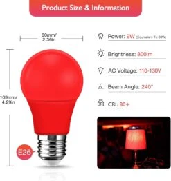 EvaStary LED Red Light Bulb 60W Equivalent, A19 LED E26 Base Red Color Light Bulbs, 9W Red LED Bulb For Halloween, Christmas Decoration, Party, Bars, Porch Lights, Holiday Mood Lighting, Pack Of 2 -Xmas Lighting Shop 712Ie6mY5JL. AC SL1500