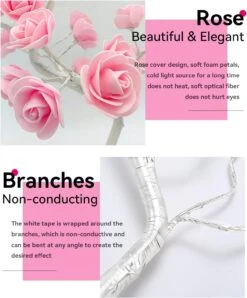 ITICdecor Rose Tree Lamp 30 LED Beside Night Light USB Battery Powered Pink Gift For Girls Women Teens Home Decor For Wedding Christmas Bedroom Party (Pink Rose) -Xmas Lighting Shop 712UVSVz71L. AC SL1500