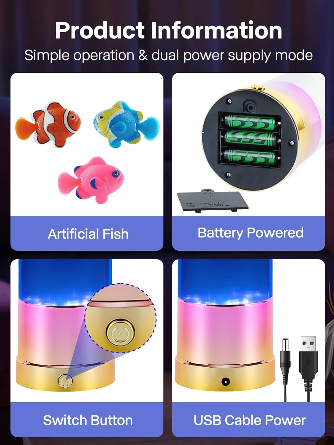 SENCU Gifts For Kids Adults, Fake Fish Lava Lamp, USB Powered Aquarium Night Lights Color Changing Lamps, Home Office Decoration Lamp, Gift For Christmas Birthdays Holidays(Gold-Pink) 5 SENCU Gifts For Kids Adults, Fake Fish Lava Lamp, USB Powered Aquarium Night Lights Color Changing Lamps, Home Office Decoration Lamp, Gift For Christmas Birthdays Holidays(Gold-Pink) - Image 5