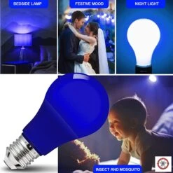 LED Blue Light Bulb, 9W (60w Equivalent), A19 E26 Medium Base Blue Light Bulb, LED Blue Color Bulb For Outdoor Porch, Christmas, Party Decoration, Wedding, Halloween, Home, Holiday Lighting, 4 Pack -Xmas Lighting Shop 712lL7BuMrL. AC SL1500