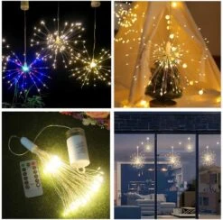 FOOING 4 Pack Firework Lights Led Copper Wire Starburst String Lights 8 Modes Battery Operated Fairy Lights With Remote,Wedding Christmas Decorative Hanging Lights For Party Patio Garden Decoration -Xmas Lighting Shop 713sTNCaOaL. AC SL1001