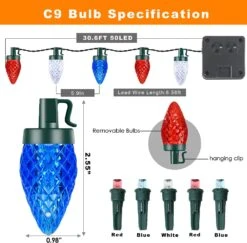 HUGSVIK C9 Bulb Solar 4th Of July Lights, 31Ft 50 LED Solar Red White And Blue Christmas Lights For 4th Of July Decorations, Waterproof Solar Patriotic Lights For July 4th Memorial Day Christmas -Xmas Lighting Shop 714CR4xPudL. AC SL1500