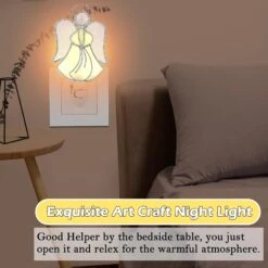 KUNDGLA Angel Stained Glass Night Light Decorative Wall Plug In Nightlight For Hallway Bedroom Bathroom Kitchen Home Décor, Gift For Birthday Christmas Valentine Holidays - Yellow Angel -Xmas Lighting Shop 714P7OFcOwL. AC SL1500