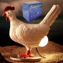 Chicken Lamp,Chicken Egg Lamp,Lifelike Resin Chicken Egg Night Light With Color Box,Chicken Laying Egg Light For Birthday Christmas, Easter Egg Lamp,3D Chicken Egg Light With USB
