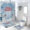 Merry Christmas 4 Pcs Bathroom Shower Curtain Set Retro Farmhouse Snowman Cute Birds Shower Curtain Sets With Rugs(Bath Mat,U Shape And Toilet Lid Cover Mat) And 12 Hooks 70.8×70.8