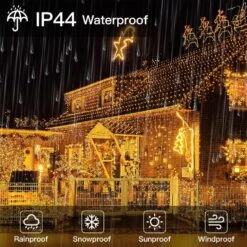 Ollny Icicle Christmas Lights Outdoor 306LED 25FT-Color Changing Icicle Lights With Remote 11Modes Connectable Timers Waterproof Plug In, For House Outside Indoor Yard Patio, Warm White To Multicolor -Xmas Lighting Shop 714pXk1dMUL. AC SL1001