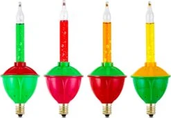 4 Pack Replacement Bubble Lights Bulbs Red Green Yellow Orange Bubble Lights For Christmas Tree Fluid Light C7/E12 Candelabra Base Christmas Light Bulbs