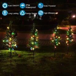 Upgraded Set Of 4pcs Solar Christmas Tree Lights Outdoor Decorations, With 80 LEDs Solar Christmas C6 Strawberry String Lights For Outside Yard,Patio,Garden,Grave,Cemetery Xmas Ornaments(Multicolor) -Xmas Lighting Shop 715bNeNwBwL. AC SL1500