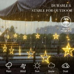 Star Solar String Lights Outdoor Waterproof, Solar Lights 8 Lighting Modes Solar Curtain Lights With Remote, Outside Patio Lights Decor For Tree Garden Outside Window Porch Christmas, Warm White -Xmas Lighting Shop 716PuTsml2L. AC SL1500