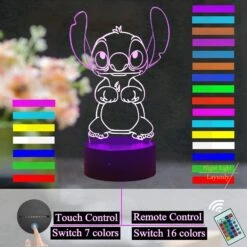 Laysinly Stitch Night Light, Anime Figure USB Touch Bedroom Sleep Light Stitch 3D LED Lamp, 16 Colors Remote Control Bedside Lamp Decoration, Stitch Desk Lamp Kids Lamp For Birthday Christmas -Xmas Lighting Shop 7173uX4emeL. AC SL1500