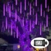 QITONG Purple Halloween Lights Outdoor Waterproof，8 Tubes 192 LED Meteor Shower Rain Lights, String Lights Plug In Snowfall LED Lights Falling Rain Lights For Halloween Tree Holiday Party Christmas