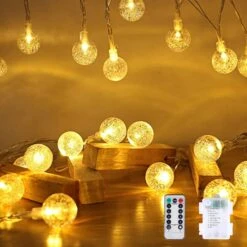 CAMANTU Globe String Lights Outdoor, Battery Operated String Lights 34 FT 100 LED 8 Modes With Remote Globe String Lights For Bedroom, Christmas Tree Globe Lights For Patio Party Wedding,Warm White