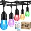 SHINE HAI 2-Pack 48FT Outdoor RGB String Lights, Cafe LED String Light With 30+5 Shatterproof Edison Bulb Dimmable, Commercial Light String For Patio Backyard Christmas Party, 2 Remote, 96FT