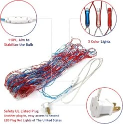 American Flag String Lights With 420 Super Bright LEDs, For Independence Day, July 4th, Memorial Day, Veterans Day, Christmas Decorations. Waterproof LED USA Flag Light For Yard, Garden Outdoor Decor -Xmas Lighting Shop 717qA8DMcwL. AC SL1500