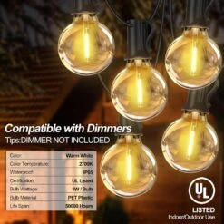 50FT Outdoor Patio String Lights, Outside G40 LED Globe Lights Waterproof UL Listed Connectable Hanging Lights With 25 Shatterproof Plastic Bulbs (2 Spare) For Backyard Porch Balcony Christmas Party -Xmas Lighting Shop 717xZHqYXL. AC SL1500
