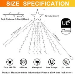 Christmas Decorations Outdoor Tree Lights Warm White 12.7FT 344LEDs Waterfall Christmas Star Lights 8 Lighting Modes And Timer Xmas Hanging Lights For Yard Wedding Holiday -Xmas Lighting Shop 718zrhoSEzL. AC SL1500