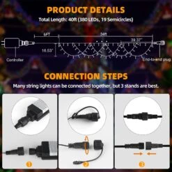 XTF2015 Christmas Lights Outdoor Color Changing 40FT 380 LED Christmas String Lights Extendable 8 Modes, Waterproof Half-Round Christmas Lights For House Roof Eaves Garden Patio(Multicolor) -Xmas Lighting Shop 7192v01IRiL. AC SL1500