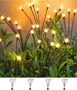 Solar Lights Outdoor Waterproof IPX5, Solar Garden Lights, Firefly Garden Lights Solar Outdoor Lights Fairy Lights, Yard Patio Pathway Christmas Lights Outdoor Decor, Warm White, 4Count, New Upgraded