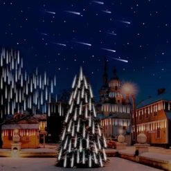 Adecorty Christmas Lights Outdoor, Meteor Shower Lights 12 Inch 8 Tubes Snow Falling Rain Cascading Icicle Lights For Xmas Tree, Christmas Decorations Outdoor, Luces De Navidad Para Exterior (White) -Xmas Lighting Shop 719KJJsQL. AC SL1100