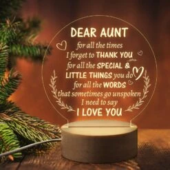 PRSTENLY Aunt Gifts Night Light, To My Auntie Gifts Personalized Engraved Lamp With Wooden Base, Christmas Mothers Day Birthday Gifts For Aunt From Niece Nephew