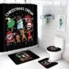 Black Santa Claus Shirt African American Christmas Crew Gift Four-Piece Bathroom Set, Including Square Non-Slip Bath Mat, U-Shaped Mat, Toilet Lid Cover Mat, And A Shower Curtain(4-Piece Set)