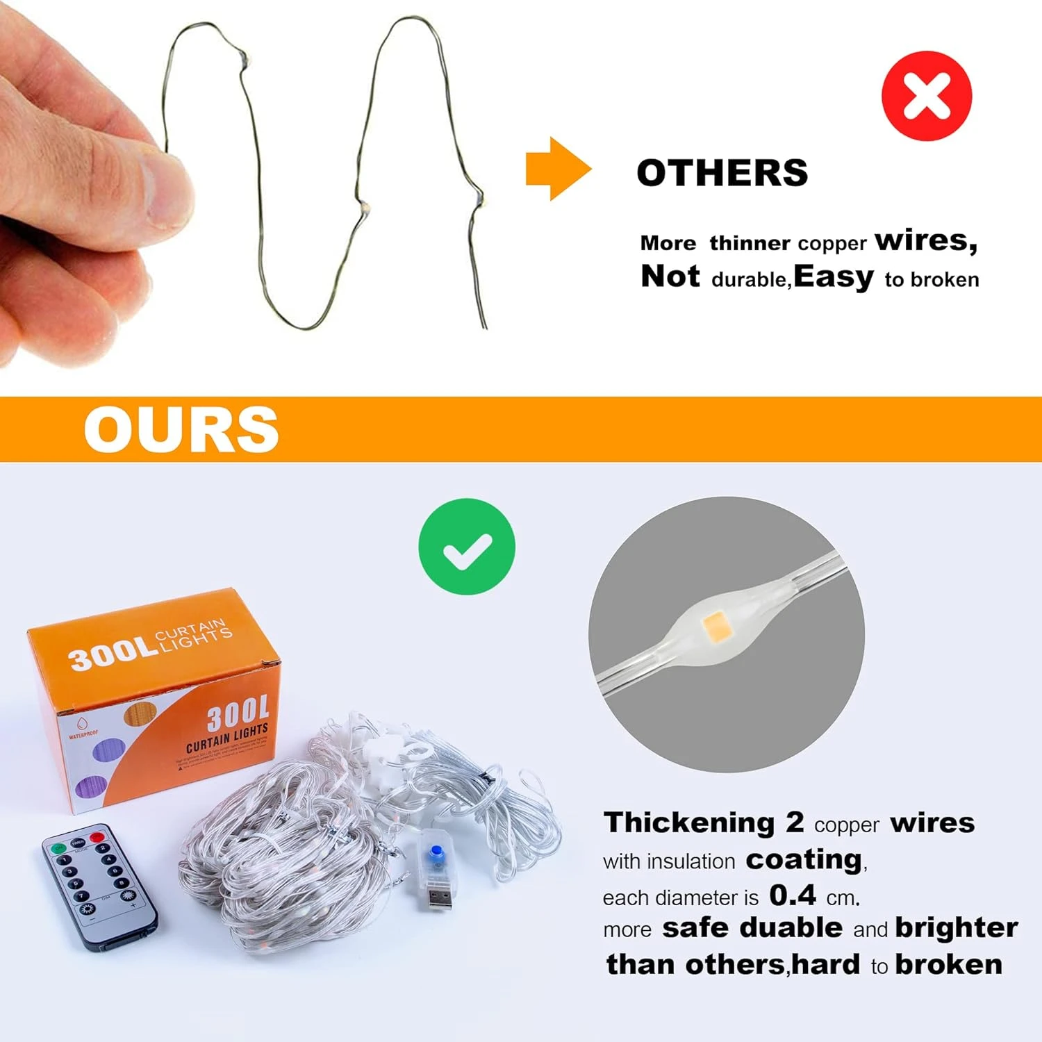 Hopolon Curtain String Lights With Remote,300LED 8 Modes 9.8ftx9.8ft 4.5V USB Powered Curtain Lights For Home Wedding Christmas Party Family Patio Garden Bedroom Outdoor Indoor Wall Decor(Cool White) 7 Hopolon Curtain String Lights With Remote,300LED 8 Modes 9.8ftx9.8ft 4.5V USB Powered Curtain Lights For Home Wedding Christmas Party Family Patio Garden Bedroom Outdoor Indoor Wall Decor(Cool White) - Image 7