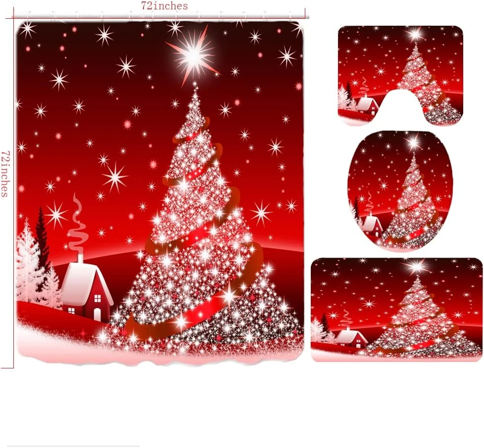 WODEJIA Shower Curtains With Bath Rugs Non-Slip Soft Toilet Lid Cover For Bathroom,Waterproof Home Tub Curtains Sets With Memory Foam Rugs,3D Print Durable Polyester Fabric Four-Piece Christmas 2 WODEJIA Shower Curtains With Bath Rugs Non-Slip Soft Toilet Lid Cover For Bathroom,Waterproof Home Tub Curtains Sets With Memory Foam Rugs,3D Print Durable Polyester Fabric Four-Piece Christmas - Image 2