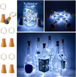 6 Pack Solar Powered Wine Bottle Lights, 20 LED Waterproof Copper Cork Solar Lights For Wedding Christmas, Outdoor, Holiday, Garden, Patio, Pathway Decor (Cool White)