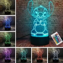 LOUHH Stitch Night Lights, Stitch Gifts - 3D LED Intelligent Remote Control 16-Color Stitch Light For Children's Room Decoration, Christmas Gifts, Children's Day Gift