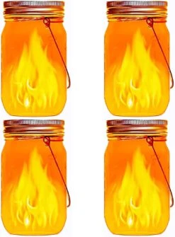 Aikeve Hanging Solar Mason Jar Lights ,4 Pack LED Outdoor Solar Garden Lantern,Solar Lanterns For Outdoor Patio Party Garden Wedding Christmas Decor Lights(Mason Jars/Handles Included)