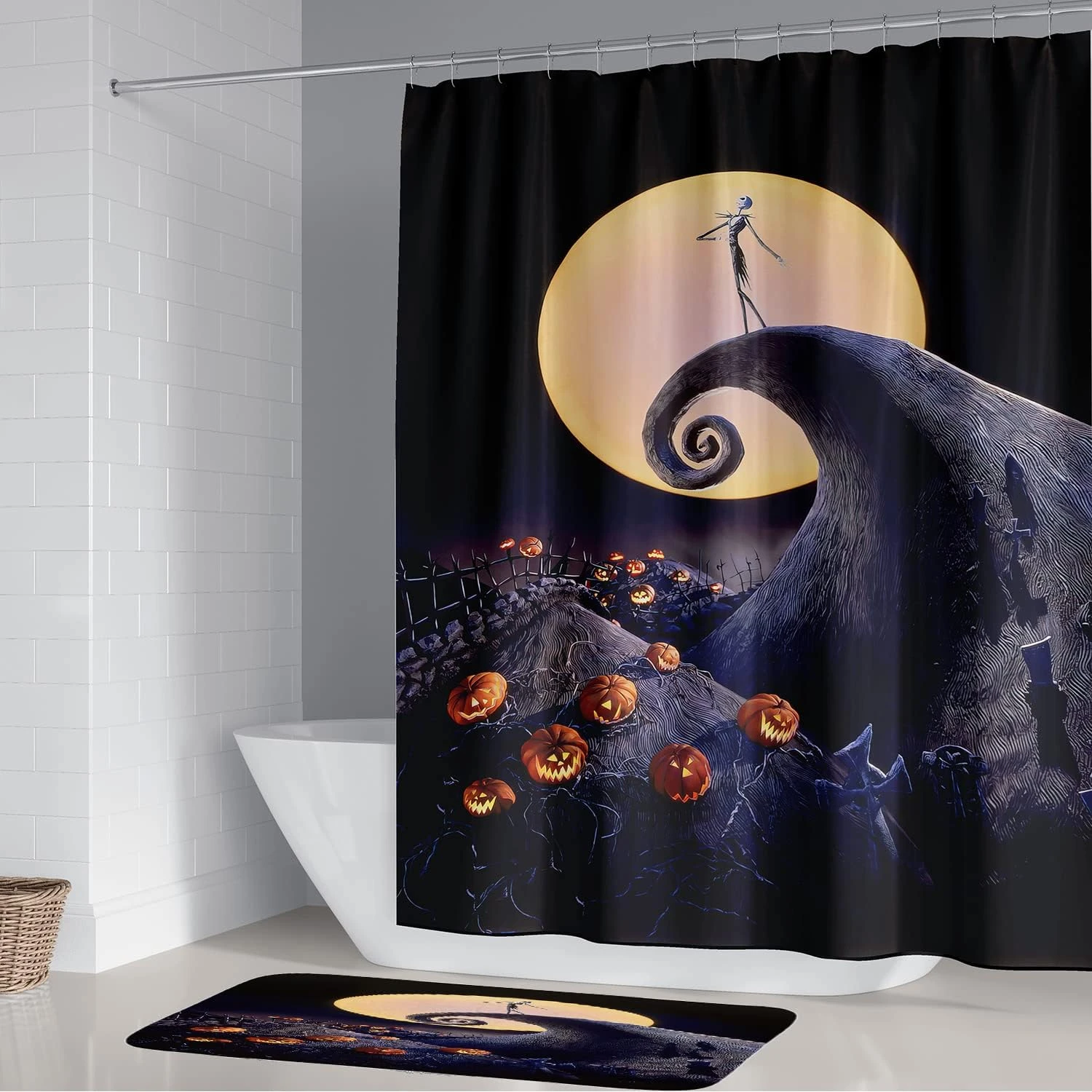 DDQTOUCH 4 PCS Nightmare Before Christmas Bathroom Set With Shower Curtain And Rugs, Halloween Jack Skellington And Sally Shower Curtain Bathroom Decor Set With 12 Hooks (Color-30) 2 DDQTOUCH 4 PCS Nightmare Before Christmas Bathroom Set With Shower Curtain And Rugs, Halloween Jack Skellington And Sally Shower Curtain Bathroom Decor Set With 12 Hooks (Color-30) - Image 2