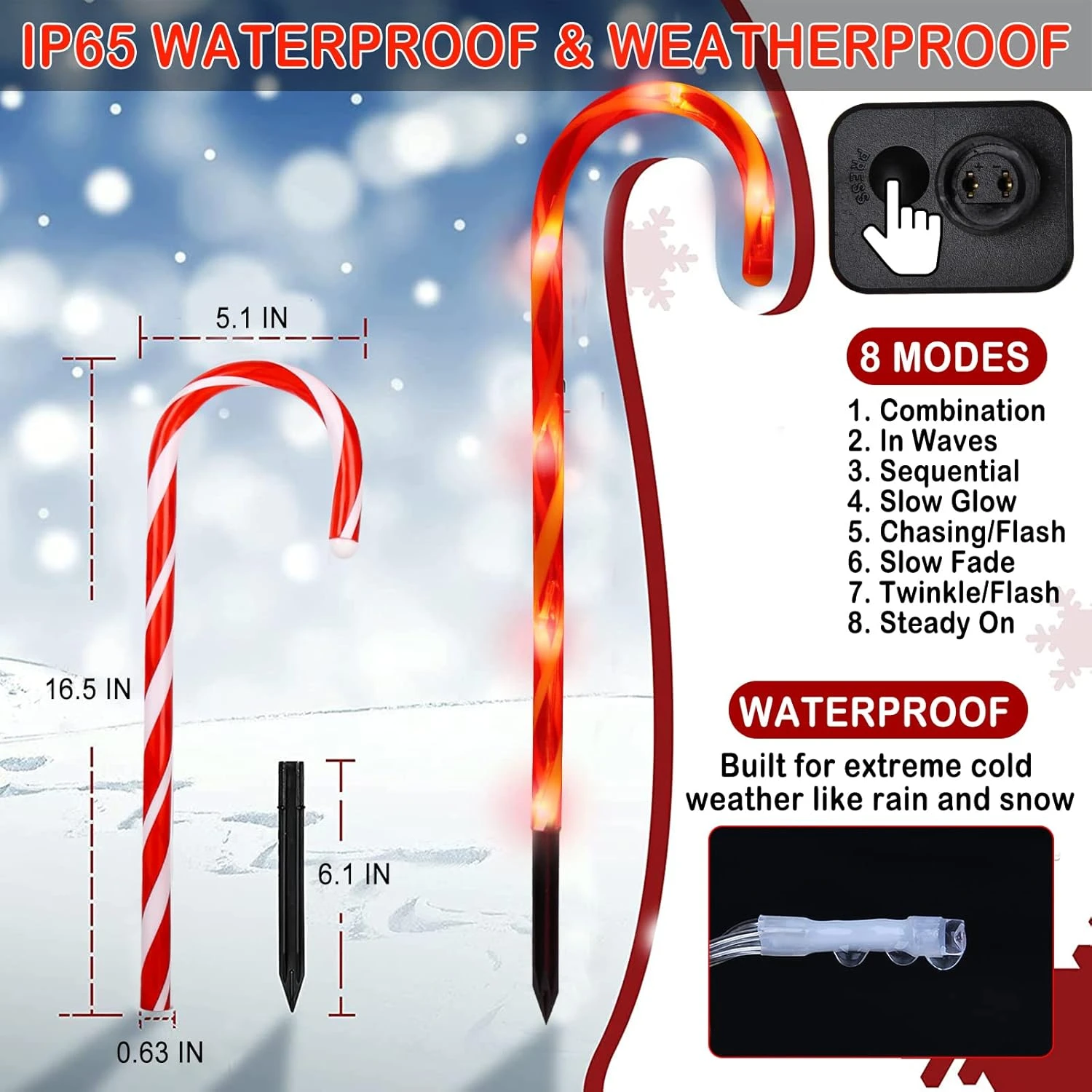RED Lights Christmas Candy Cane Pathway Markers Lights With 8 Modes & Stakes, 22 Inch Christmas Lights Outdoor Christmas Decorations Xmas Candy Cane Christmas Decor For Walkway Yard Patio Lawn Garden 5 RED Lights Christmas Candy Cane Pathway Markers Lights With 8 Modes & Stakes, 22 Inch Christmas Lights Outdoor Christmas Decorations Xmas Candy Cane Christmas Decor For Walkway Yard Patio Lawn Garden - Image 5