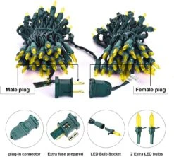 Silvom Yellow Christmas Lights, 33ft 100 LED Xmas Christmas Lights, 120V UL Certified LED String Lights For Halloween, Christmas Tree, Wedding, Party, Patio, Holiday, Home Indoor & Outdoor Decoration -Xmas Lighting Shop 71AhqJzziL. AC SL1500