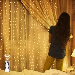 MESHA 300LED Curtain Lights For Bedroom, 9.8 X 9.8ft Warm Fairy Lights Indoor, 8 Modes String Lights With Remote, USB Twinkle Lights Outdoor Hanging Lights Indoor For Bedroom,Wedding,Christmas,Party