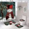 Jieprom 4PCS Christmas Snowman Shower Curtain Set With Non-Slip Rugs, Toilet Lid Cover And Bath Mat, Shower Curtain With 12 Hooks, Durable Waterproof Christmas Bathroom Decor Set