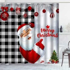 Dia Magico 4PCS Merry Christmas Shower Curtain Set, Santa Claus Xmas Balls Black White Buffalo Plaid Snowflake Holiday Country Rustic Farmhouse Bathroom Decor, Fabric Shower Curtain, Non-slip Bath Mat -Xmas Lighting Shop 71AnbNNov4L. AC SL1417
