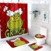 Christmas Shower Curtain 4 Piece Sets With Non-Slip Rugs,Toilet Lid Cover And Bath Mat,Christmas Shower Curtain With 12 Hooks Bathroom Set Holiday Home Decor
