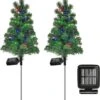 FANFX Solar Christmas Tree Garden Stake Lights Waterproof Christmas Decorations Tree Lights Outdoor Xmas Tree Light Christmas Décor Pathway Lights Patio Yard (Color, 2pcs