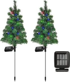 FANFX Solar Christmas Tree Garden Stake Lights Waterproof Christmas Decorations Tree Lights Outdoor Xmas Tree Light Christmas Décor Pathway Lights Patio Yard (Color, 2pcs