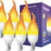 Hompavo 【Upgraded】 LED Flame Light Bulbs, 3 Modes Flickering Light Bulbs, E12 Chandelier Base Candle Fire Light Bulb For Halloween, Christmas, Party, Porch, Indoor & Outdoor Home Decoration - 6 Pack
