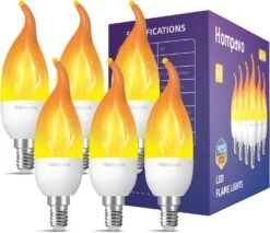 Hompavo 【Upgraded】 LED Flame Light Bulbs, 3 Modes Flickering Light Bulbs, E12 Chandelier Base Candle Fire Light Bulb For Halloween, Christmas, Party, Porch, Indoor & Outdoor Home Decoration - 6 Pack