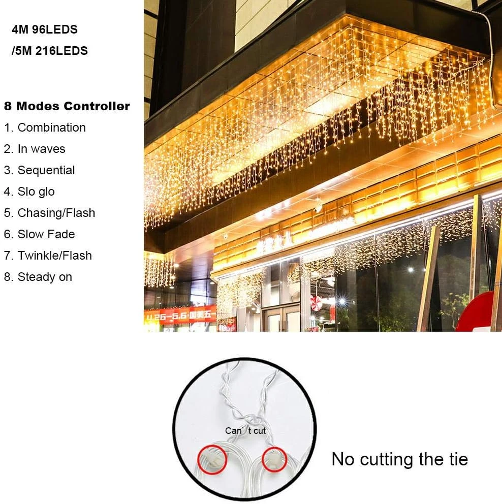 ZIMINGU Icicle Diwali Lights Outdoor, Christmas Hanging Window Curtains Dangling 16.4FT 216LEDs 8 Modes Weeping Willow Ceiling Fairy String L 4 ZIMINGU Icicle Diwali Lights Outdoor, Christmas Hanging Window Curtains Dangling 16.4FT 216LEDs 8 Modes Weeping Willow Ceiling Fairy String L - Image 4