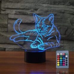 Christmas Gift Pet Cat 3D Illusion Birthday Present Beside Table Lamp, Gawell 16 Colors Changing Touch Switch Decoration Night Lamp With Remote Control Cat Lover Theme Toy