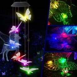 Butterfly Solar Light, Epicgadget Solar Butterfly Wind Chime Color Changing Outdoor Solar Garden Decorative Lights For Walkway Pathway Backyard Christmas Decoration Parties (Clear Wing Butterfly)