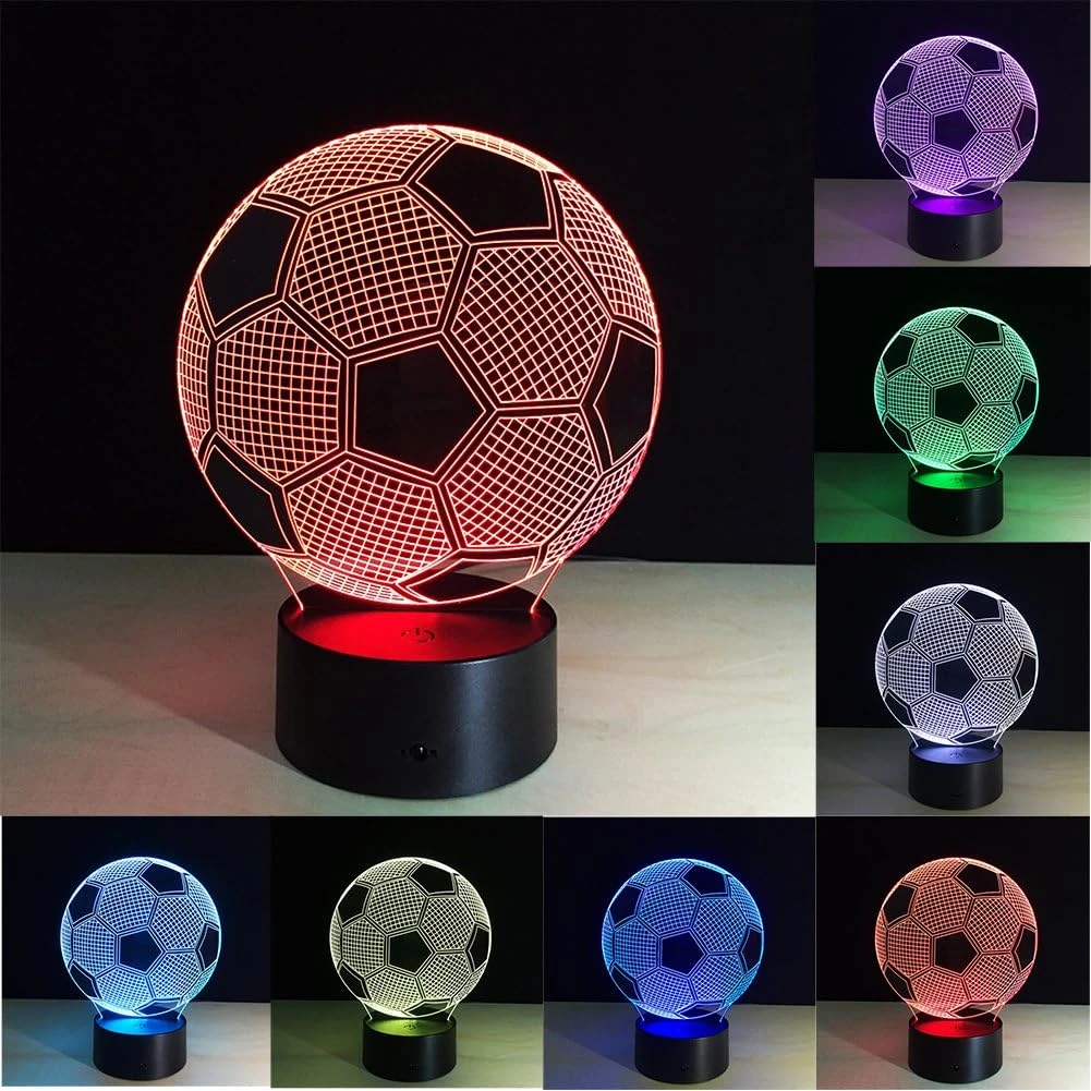 Ticent Soccer Night Light For Boys, Football 3D Illusion Lamps For Kids Bedroom Decors, 7 Color Touch Switch Cool Gifts For Girls Birthday Christmas Holidays 4 Ticent Soccer Night Light For Boys, Football 3D Illusion Lamps For Kids Bedroom Decors, 7 Color Touch Switch Cool Gifts For Girls Birthday Christmas Holidays - Image 4