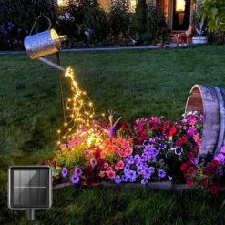 ANGMLN Solar Waterfall Fairy Bunch Lights Outdoor Waterproof,200 LEDs 8 Modes Watering Can Light (No Watering Can), Solar Powered Firefly Moon Plants Christmas Tree Vines Decorations
