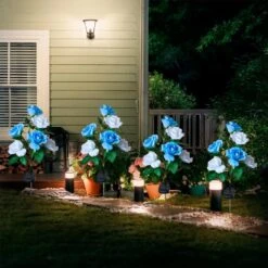 New Designed Blue & White 6 Flowers] Solar Powered Decorative Garden Lights, Waterproof Outdoor Rose Artificial Flowers For Cemetery Decorations For Grave Memorial Day Mother Day Christmas Yard Path -Xmas Lighting Shop 71Cv0wAt9qL. AC SL1500